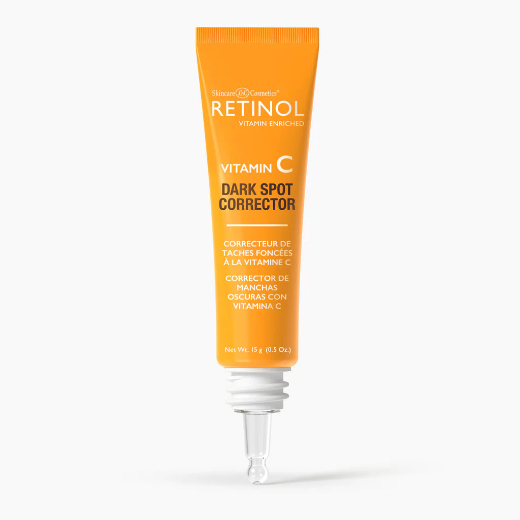 Orange tube of Retinol Vitamin C Dark Spot Corrector on a white background