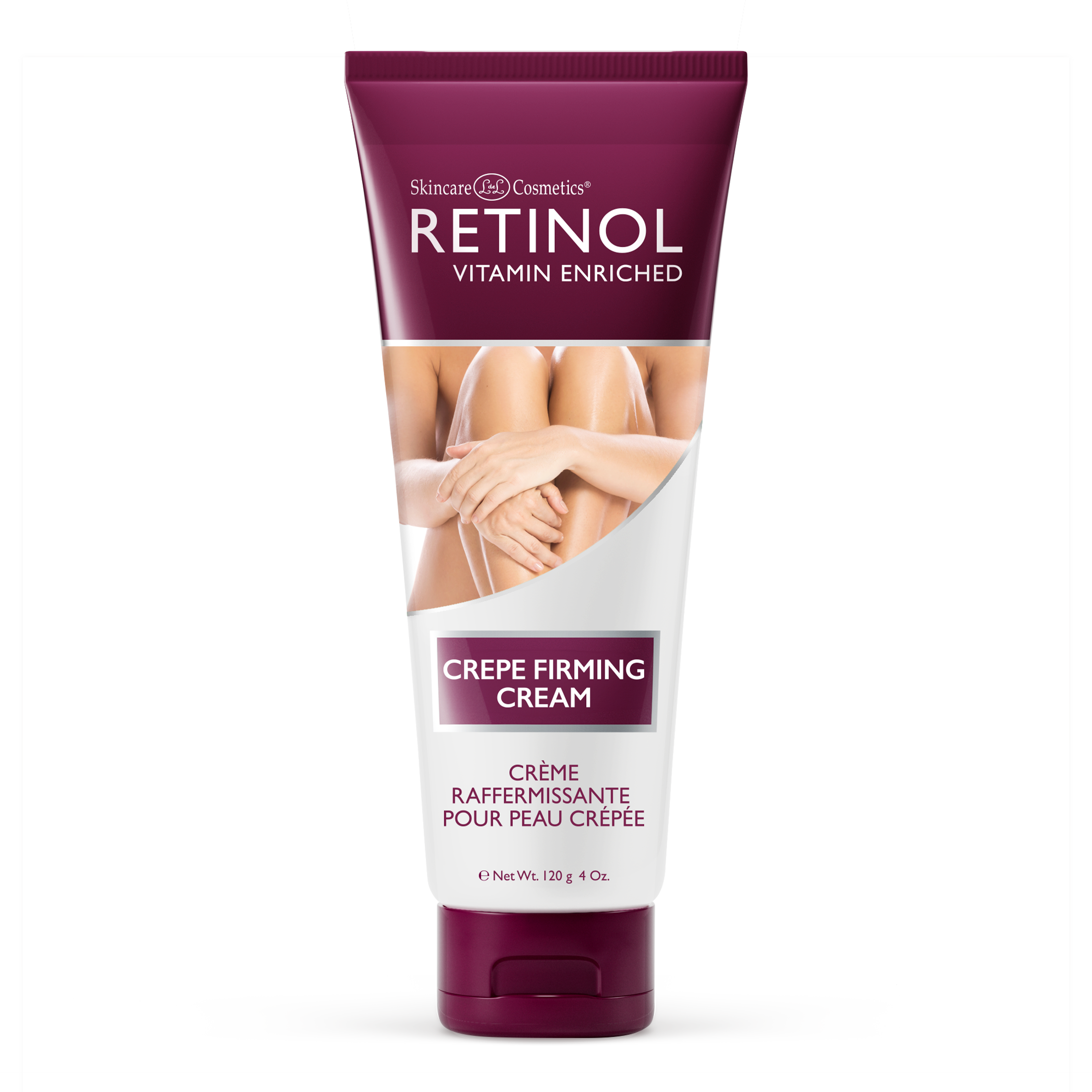 Tube of Retinol crepe firming cream on a white background