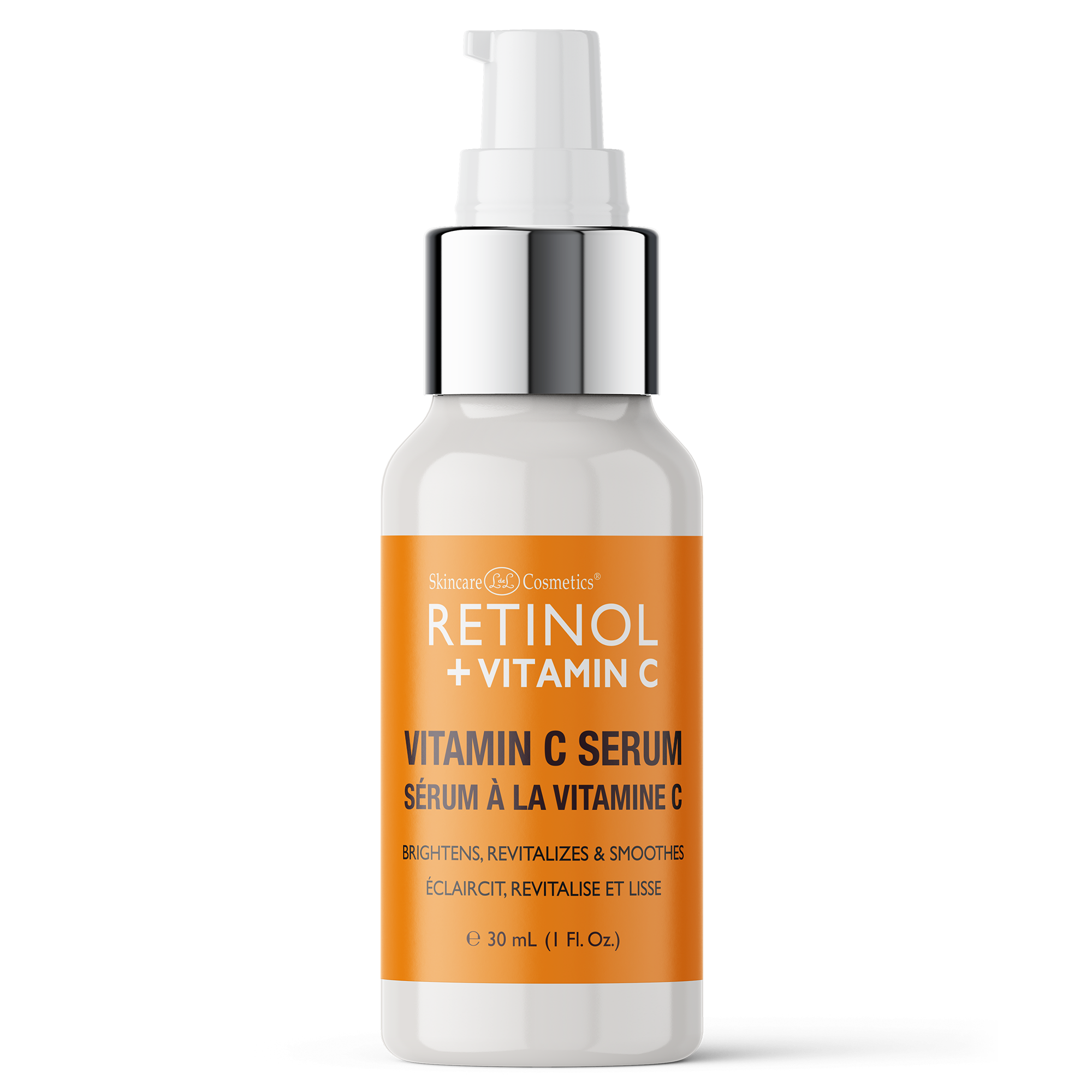 Retinol + Vitamin C serum bottle on a white background